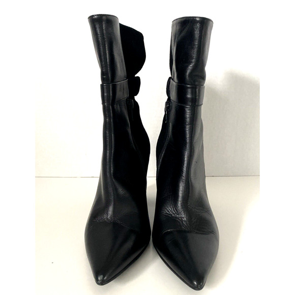 Lodi Sedi Boot Ankle Bootie Black Leather Suede Elastic Black Heel Point… - Picture 5 of 10
